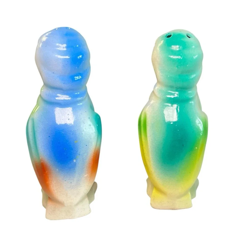 Vintage Novelty Parakeet Parrot Salt And Pepper Shakers Ceramic Japan MCM RARE!